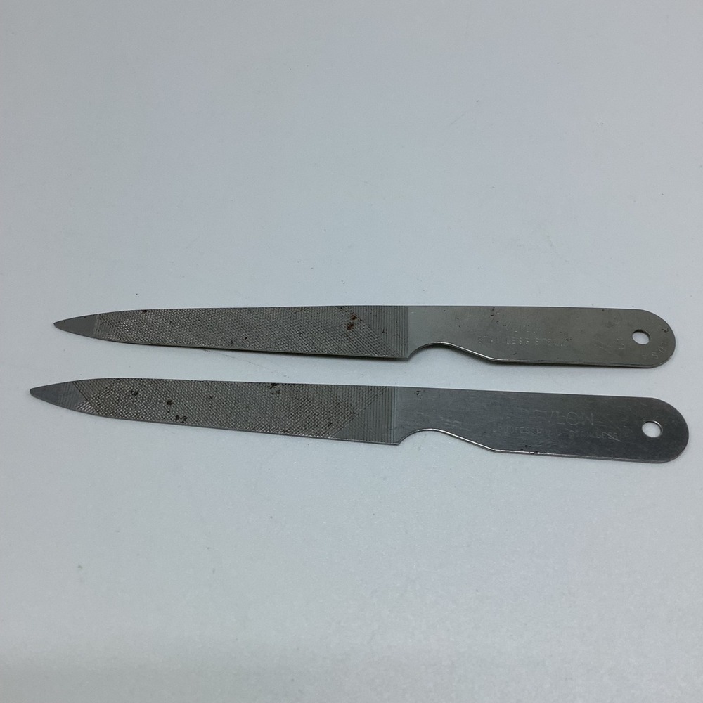 Vintage Revlon Nail Files Set of 2 Stainless Steel USA‎ 2139
